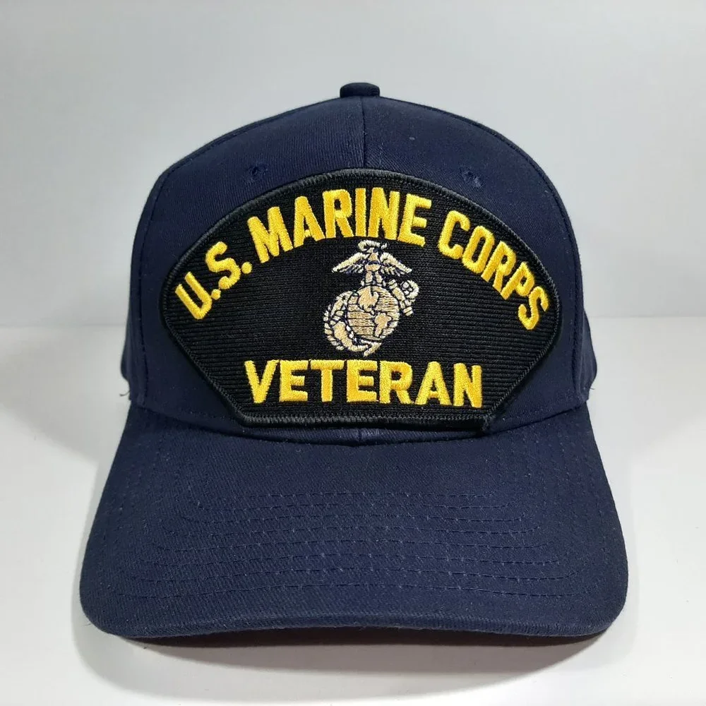 U.S. Marine Corps Veteran Embroidered Patch Hat Cap Adjustable Blue